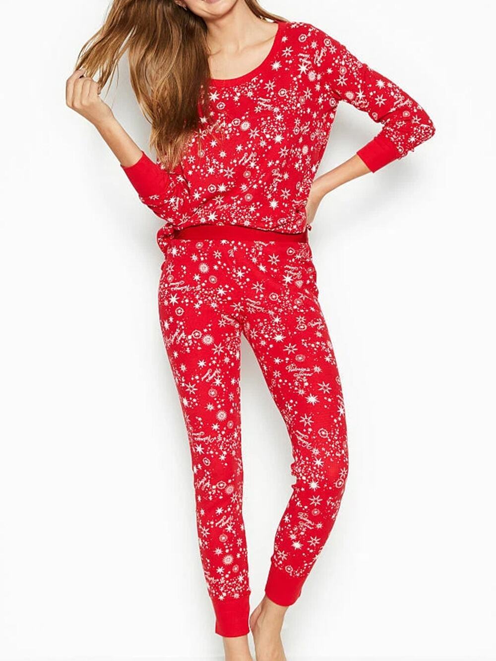 Victoria's Secret Thermal Pajama Set Red Snowflake Size Small NWT